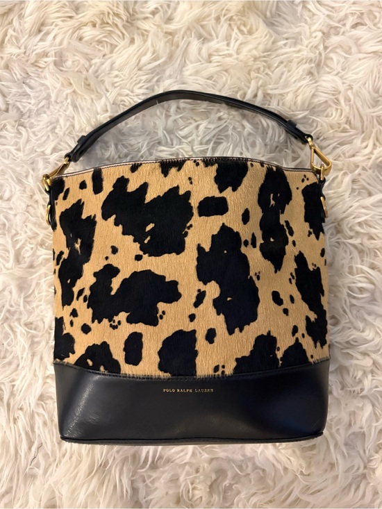 Polo Ralph Lauren Handbags - Ralph Lauren Small Hair Calf Bucket Bag Animal Print Purse Handbag Black Leather